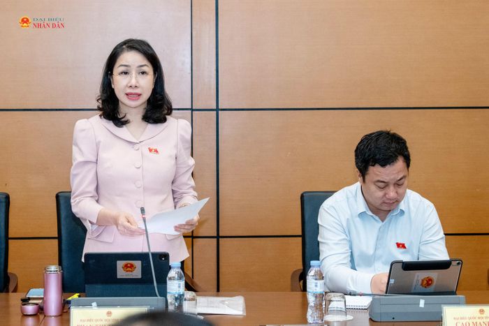 ĐBQH Phan Thị Thùy Linh (Thanh Hóa) nhấn mạnh vấn đề giáo dục pháp luật trong nhà trường. Ảnh: Lâm Hiển