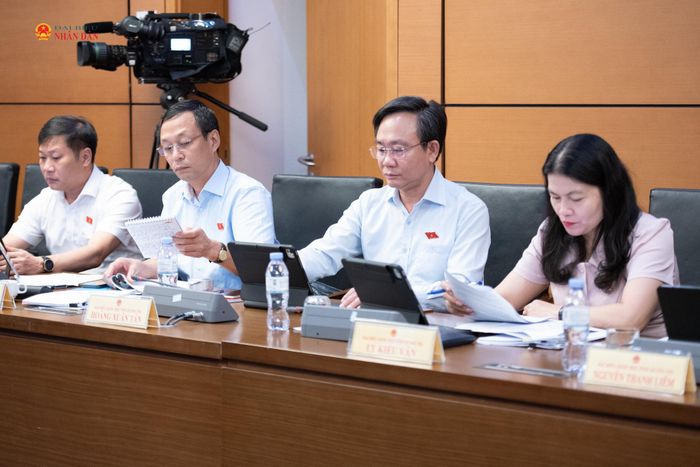 Các đại biểu Đoàn ĐBQH Quảng Trị tham dự phiên thảo luận ở tổ, chiều 4/8