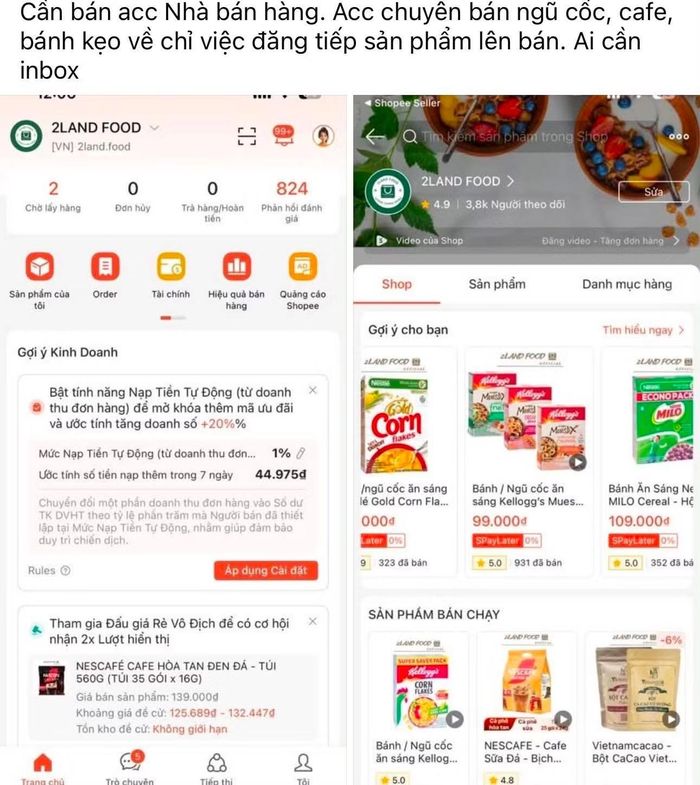 Rao bán tài khoản Shopee công khai