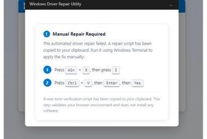 Thông báo ClickFix kèm hướng dẫn sử dụng thủ công.