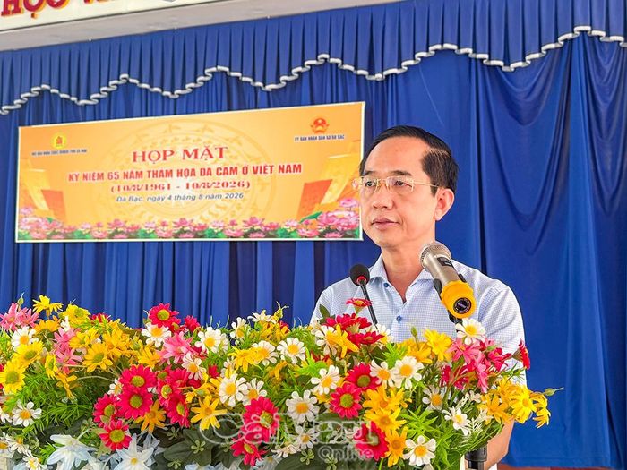  Phát biểu tại buổi họp mặt, đồng chí Hồ Thanh Thủy, Phó Bí thư Tỉnh ủy, Chủ tịch Ủy ban MTTQ Việt Nam tỉnh Cà Mau, đề nghị cấp ủy, chính quyền địa phương và tổ chức đoàn thể tiếp tục quan tâm, chăm lo tốt hơn nữa cho các nạn nhân chất độc da cam/dioxin trên địa bàn.