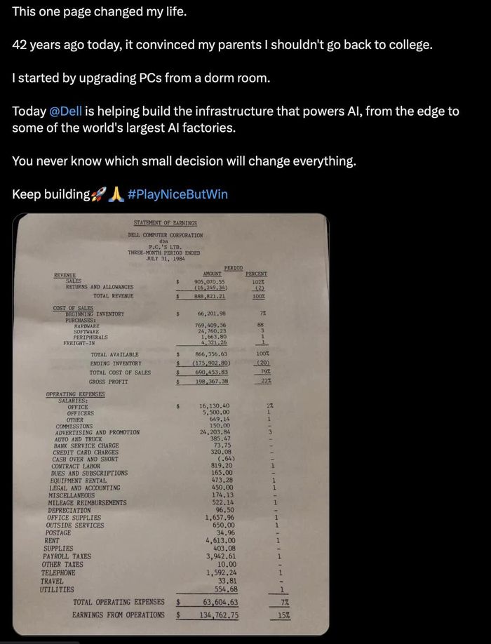 Bài đăng trên X của Michael Dell.