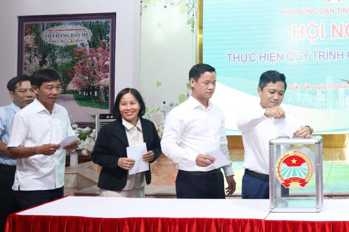 Ban Chấp hành Hội Nông dân tỉnh bỏ phiếu thực hiện công tác cán bộ.