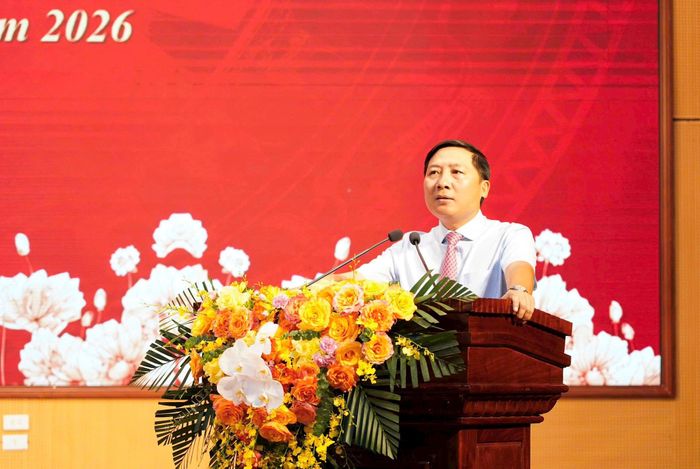 Bí thư Đảng ủy, Chủ tịch HĐND xã Quang Minh Nguyễn Thanh Liêm phát biểu tại hội nghị. Ảnh: PV