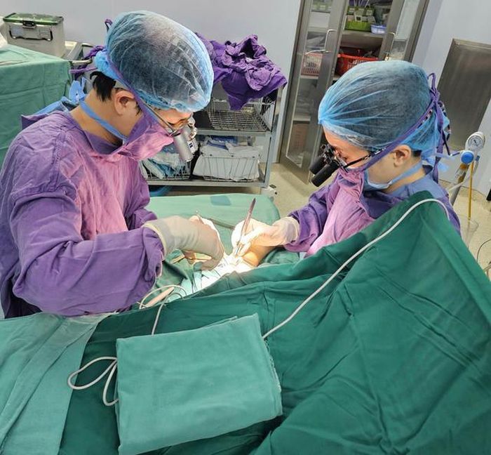 Các bác sĩ đã trồng nối thành công cánh tay phải của bệnh nhi bị đứt rời do tai nạn giao thông. Ảnh: BCVV
