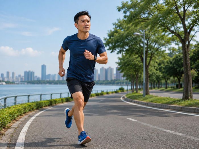 Chạy bộ đúng cách cũng giúp tăng sức mạnh cơ chân. Ảnh minh họa AI.