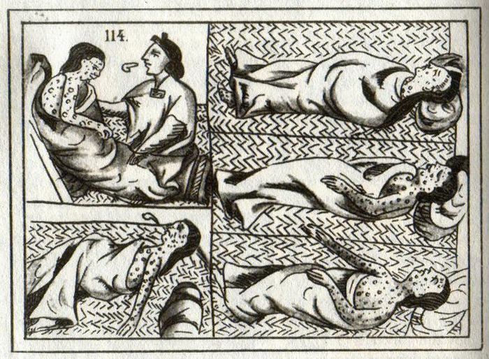 Tranh vẽ của người Aztec về dịch đậu mùa vào khoảng thế kỷ XVI. Nguồn: Wikimedia Commons