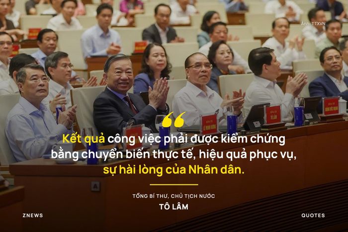  Tổng Bí thư, Chủ tịch nước Tô Lâm đề nghị các cấp ủy, tổ chức Đảng, cơ quan, địa phương và người đứng đầu bắt tay ngay vào công việc; xác định đúng trọng tâm, rõ đầu mối, rõ trách nhiệm, rõ tiến độ, bảo đảm đầy đủ điều kiện thực hiện. Kết quả công việc phải được kiểm chứng bằng chuyển biến thực tế, hiệu quả phục vụ, sự hài lòng của nhân dân. Mỗi cấp, ngành, mỗi cán bộ, đảng viên phải biến nhận thức thành hành động, quyết tâm thành sản phẩm. 