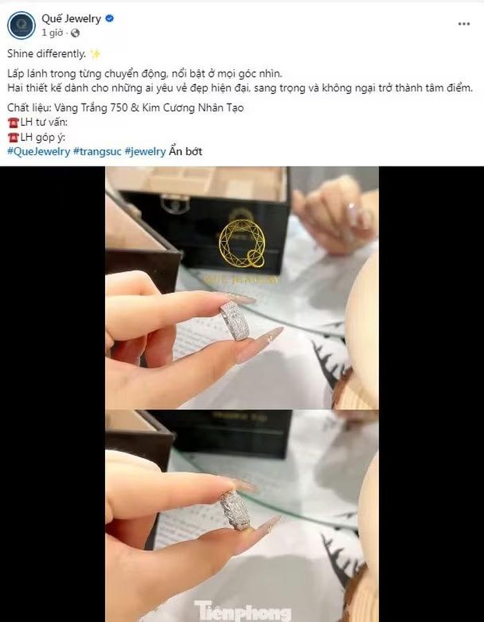  Tuy nhiên trên fanpage vẫn liên tục giới thiệu các sản phẩm kim cương. Ảnh chụp fanpage. 