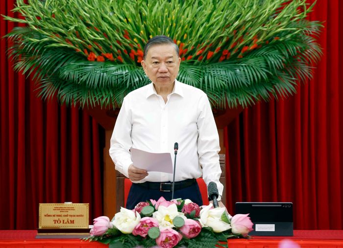 Tổng Bí thư, Chủ tịch nước Tô Lâm, Trưởng Ban Chỉ đạo Trung ương về tổng kết thực tiễn và nghiên cứu sửa đổi, bổ sung Điều lệ Đảng phát biểu chỉ đạo. Ảnh: Thống Nhất – TTXVN