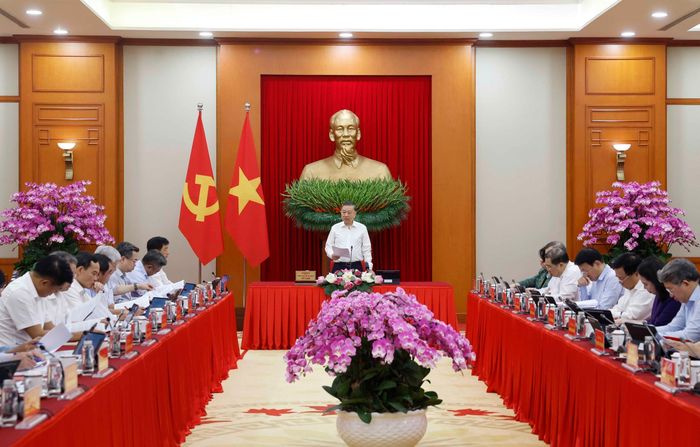 Tổng Bí thư, Chủ tịch nước Tô Lâm, Trưởng Ban Chỉ đạo Trung ương về tổng kết thực tiễn và nghiên cứu sửa đổi, bổ sung Điều lệ Đảng phát biểu chỉ đạo. Ảnh: Thống Nhất - TTXVN