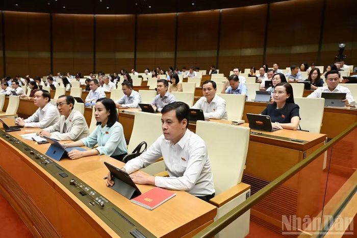 Các đại biểu dự phiên họp ở hội trường sáng 5/8. (Ảnh: THỦY NGUYÊN)