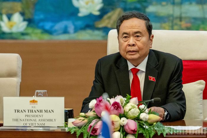 Chủ tịch Quốc hội Trần Thanh Mẫn phát biểu tại hội đàm.