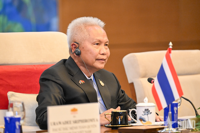  Chủ tịch Quốc hội kiêm Chủ tịch Hạ viện Vương quốc Thái Lan Sophon Zaram phát biểu tại cuộc hội đàm.