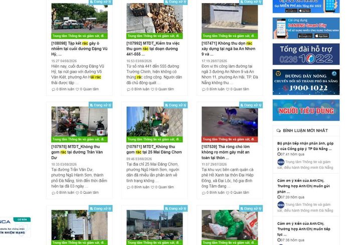 Hàng loạt phản ánh về thu gom rác thải trên các trang mạng xã hội và cổng thông tin góp ý Đà Nẵng