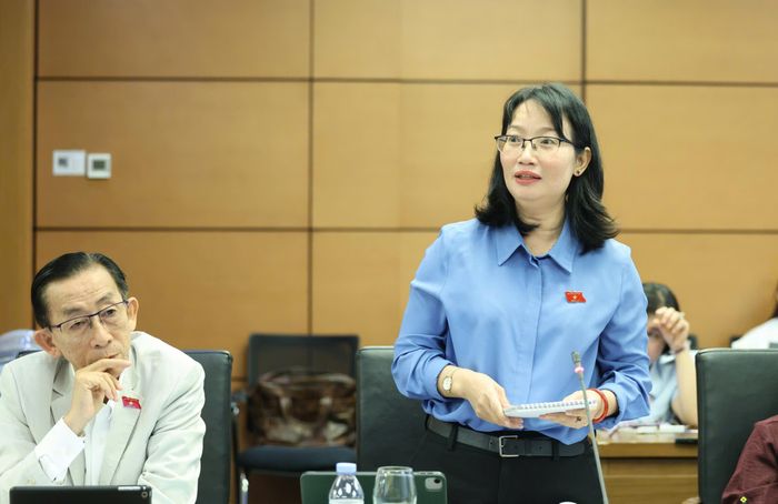  ĐB Trần Thị Diệu Thúy (TPHCM) góp ý về Luật sửa đổi, bổ sung một số điều của Luật Xuất bản. Ảnh: QUANG PHÚC 