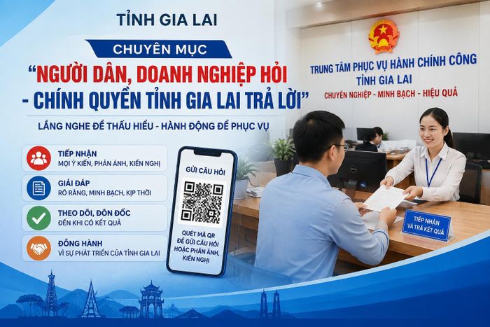 Tỉnh Gia Lai mở chuyên mục "Người dân, doanh nghiệp hỏi - Chính quyền tỉnh Gia Lai trả lời". Ảnh đồ họa được tạo bằng AI