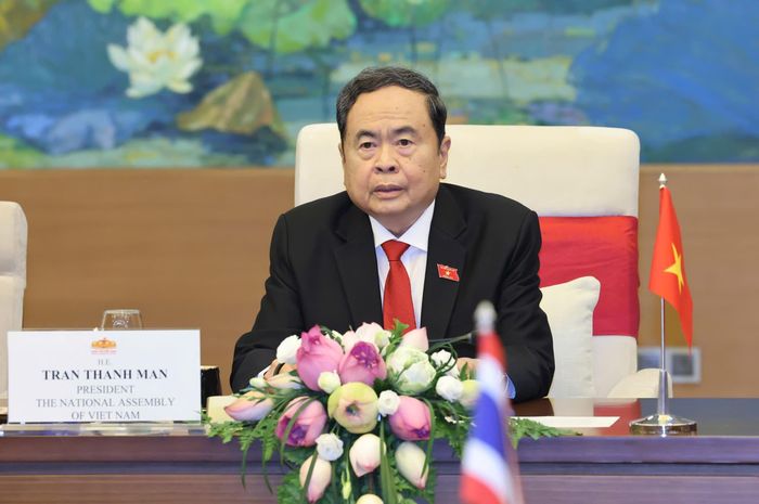 Chủ tịch Quốc hội Trần Thanh Mẫn phát biểu tại hội đàm, chiều 5-8. Ảnh: QUANG PHÚC