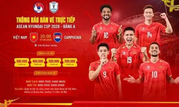 Liên đoàn Bóng đá Việt Nam (VFF) vừa chính thức công bố kế hoạch phát hành vé trực tiếp cho trận đấu giữa tuyển Việt Nam và Campuchia. (Ảnh: VFF)