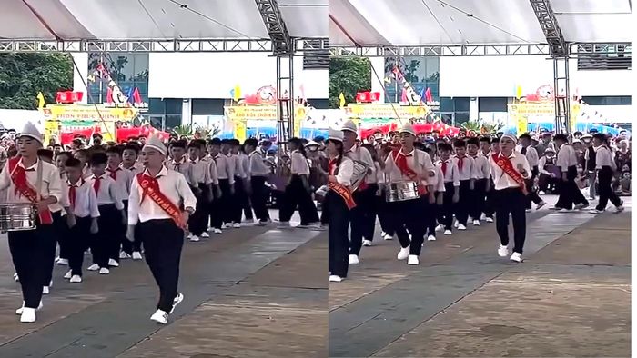 Một phần hình ảnh nghi thức Đội gây tranh cãi ở Thanh Hóa. Ảnh cắt từ clip.