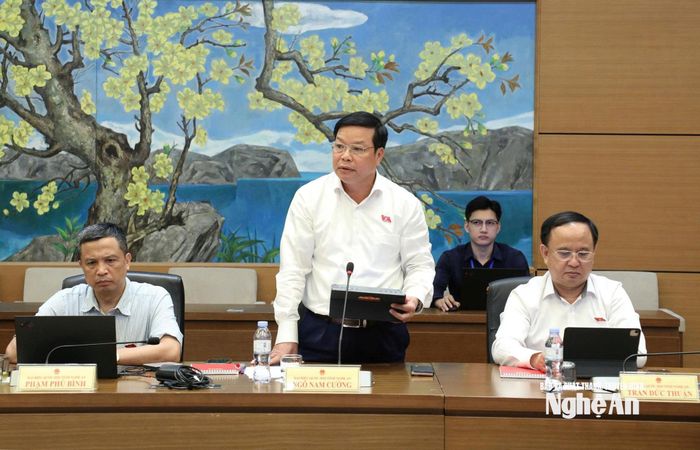 Đại biểu Ngô Nam Cường - Phó Tư lệnh Quân khu 4 tham gia phiên thảo luận tổ. Ảnh: Khánh Duy