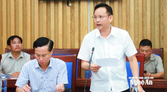 Đồng chí Nguyễn Hào - Giám đốc Ban Quản lý dự án Nông nghiệp và Môi trường tỉnh phát biểu tại cuộc làm việc. Ảnh: Thành Duy