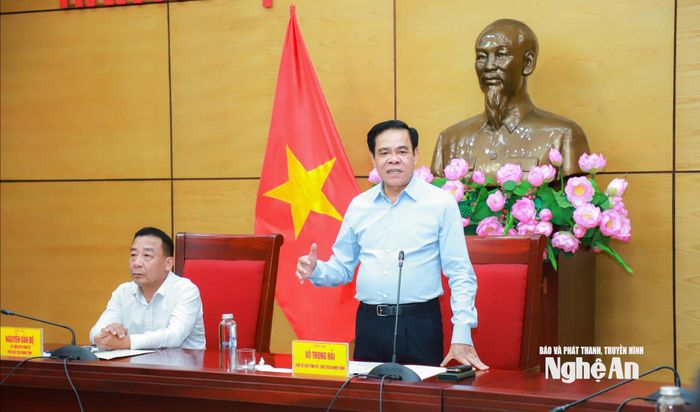 Chủ tịch UBND tỉnh Võ Trọng Hải phát biểu kết luận cuộc làm việc. Ảnh: Thành Duy
