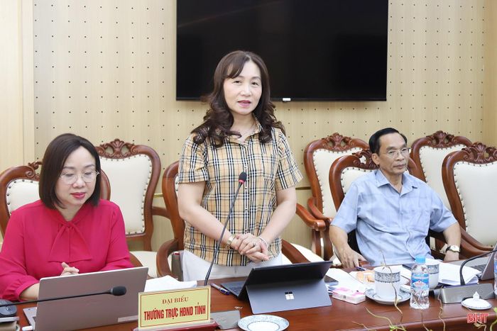 Phó Bí thư chuyên trách Đảng ủy Các cơ quan Đảng tỉnh Nguyễn Thị Mai Thủy phát biểu tại buổi làm việc.