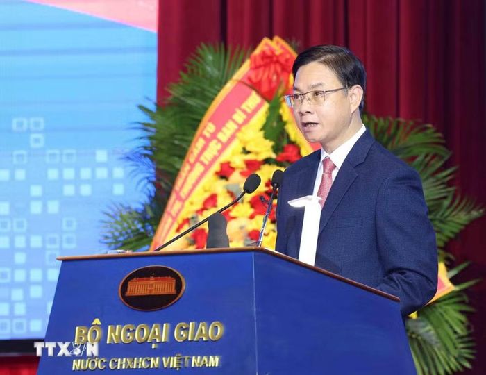 Đồng chí Ngô Lê Văn, Thứ trưởng Bộ Ngoại giao phát biểu tại phiên họp. (Ảnh: Phương Hoa/TTXVN)