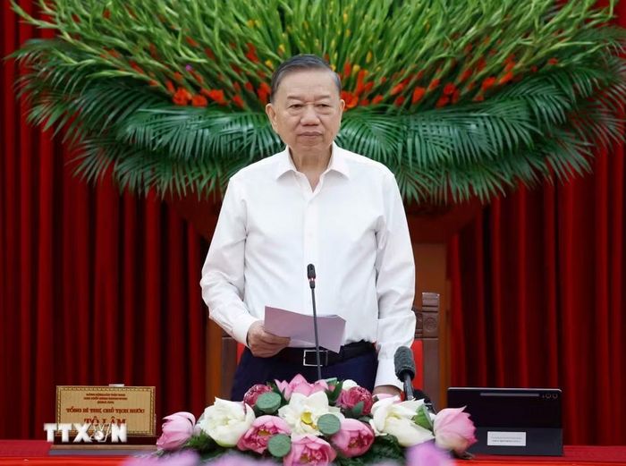 Tổng Bí thư, Chủ tịch nước Tô Lâm, Trưởng Ban Chỉ đạo Trung ương về tổng kết thực tiễn và nghiên cứu sửa đổi, bổ sung Điều lệ Đảng, phát biểu chỉ đạo. (Ảnh: Thống Nhất/TTXVN)