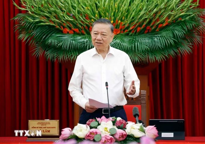 Tổng Bí thư, Chủ tịch nước Tô Lâm, Trưởng Ban Chỉ đạo Trung ương về tổng kết thực tiễn và nghiên cứu sửa đổi, bổ sung Điều lệ Đảng, phát biểu chỉ đạo. (Ảnh: Thống Nhất/TTXVN)