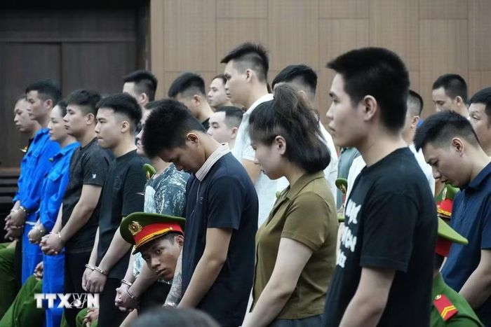 Các bị cáo tại phiên tòa. (Ảnh: Kim Anh/TTXVN)