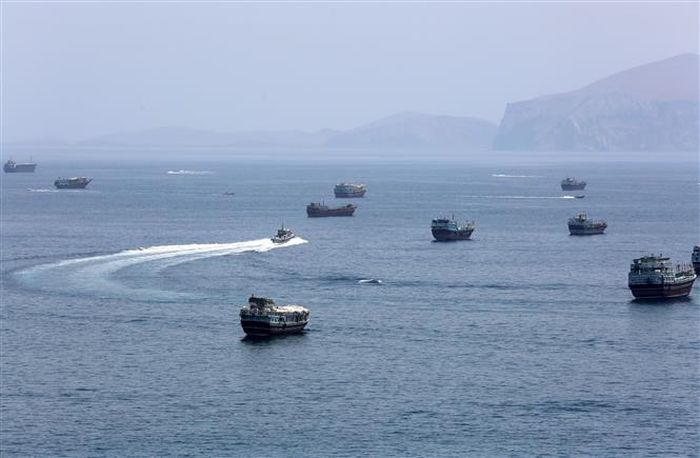 Quang cảnh eo biển Hormuz, gần thị trấn Khasab, miền Bắc Oman. Ảnh: THX/TTXVN