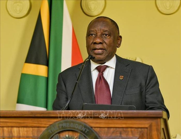 Tổng thống Nam Phi Cyril Ramaphosa phát biểu tại Pretoria. Ảnh: THX/TTXVN