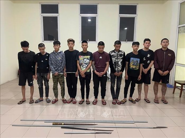 Hình ảnh các đối tượng tại cơ quan công an. Ảnh: TTXVN phát