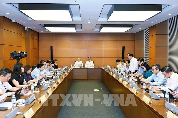 Đoàn đại biểu Quốc hội thành phố Đà Nẵng và tỉnh Phú Thọ thảo luận ở tổ. Ảnh: Doãn Tấn - TTXVN