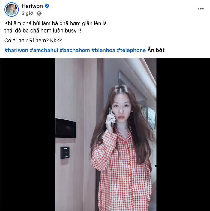 Hari Won hài hước chia sẻ. Ảnh: Chụp màn hình FBNV