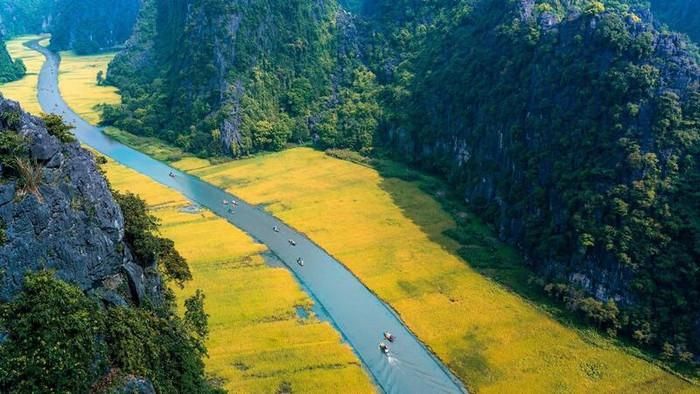 Trải nghiệm ngồi thuyền ngắm cảnh trên sông Ngô Đồng là một điều đặc biệt mà bạn không nên bỏ lỡ khi đến đây thưởng cảnh. Ảnh: vntravellive 