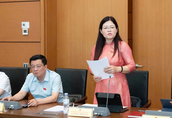 Đại biểu Lương Thị Hoa, Phó Trưởng Đoàn ĐBQH tỉnh Thanh Hóa thảo luận tại tổ.