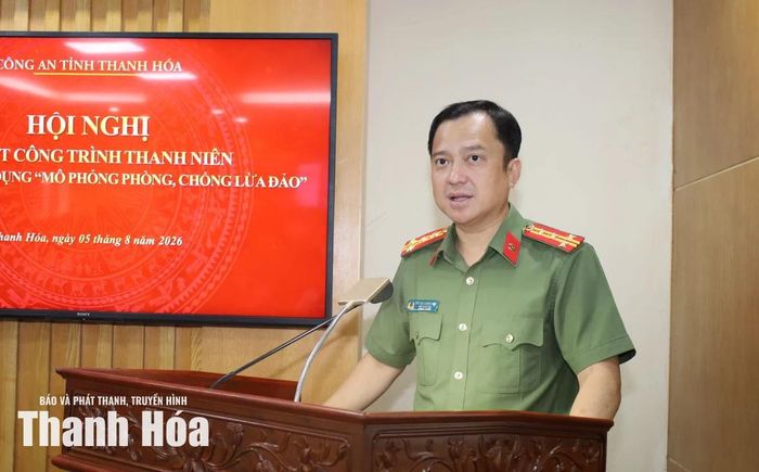 Đại tá Trần Thái Quang Hoàng, Phó Giám đốc phụ trách Công an tỉnh phát biểu tại buổi ra mắt.