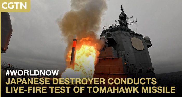 Nhật Bản thử tên lửa Tomahawk từ tàu khu trục Chokai trên Thái Bình Dương. Ảnh: CGTN.