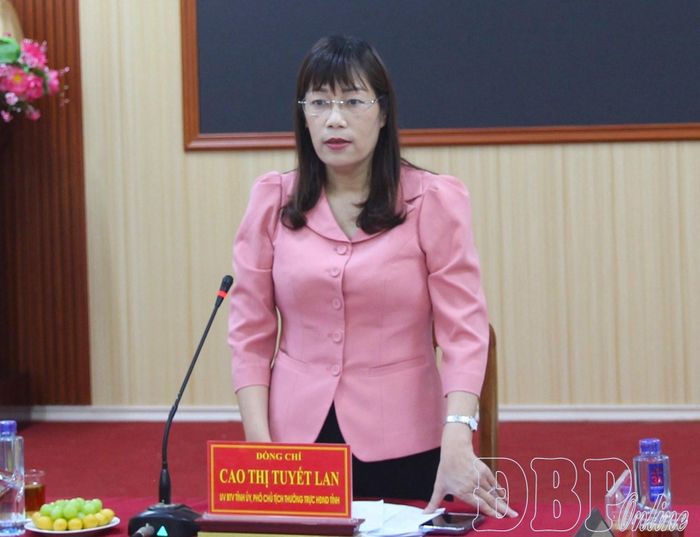 Đồng chí Cao Thị Tuyết Lan, Ủy viên Ban Thường vụ Tỉnh ủy, Phó Chủ tịch Thường trực HĐND tỉnh phát biểu tại buổi làm việc.