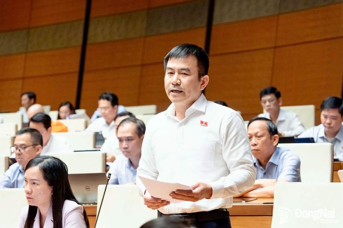 Đại biểu Nguyễn Trung Kiên, Đoàn Đại biểu Quốc hội thành phố Đồng Nai phát biểu tại hội trường. Ảnh: CTV