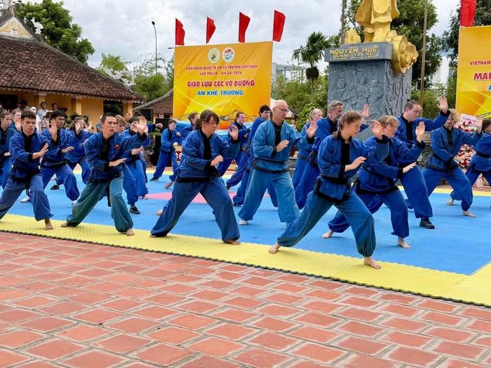  Màn trình diễn đẹp mắt của các võ sinh môn phái Sơn Long Quyền Thuật (Thụy Sỹ). Ảnh: N.C 