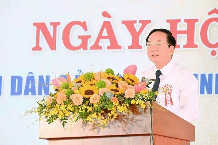 Ủy viên Bộ Chính trị, Bí thư Trung ương Đảng, Trưởng Ban Tuyên giáo Trung ương Trịnh Văn Quyết phát biểu tại ngày hội. Ảnh: Đức Thụy