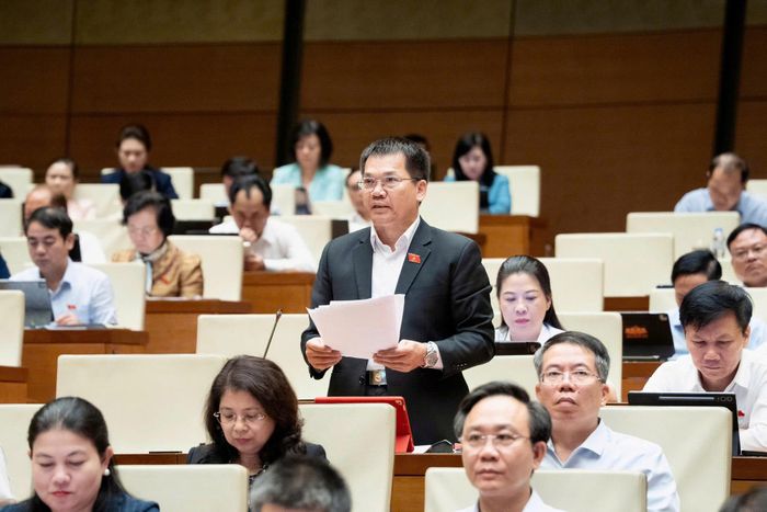 Đại biểu Dương Khắc Mai, Phó Trưởng đoàn chuyên trách Đoàn ĐBQH tỉnh Lâm Đồng nêu ý kiến tại hội trường