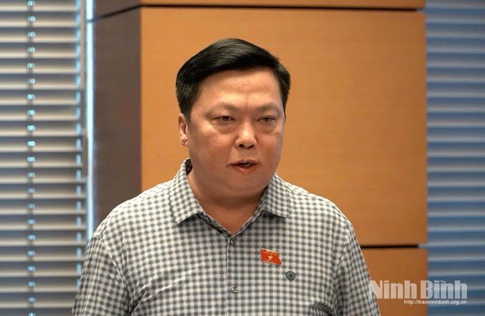 Đại biểu Phạm Hùng Thắng, Tỉnh ủy viên, Phó Trưởng Đoàn ĐBQH chuyên trách tỉnh Ninh Bình tham luận tại Tổ.