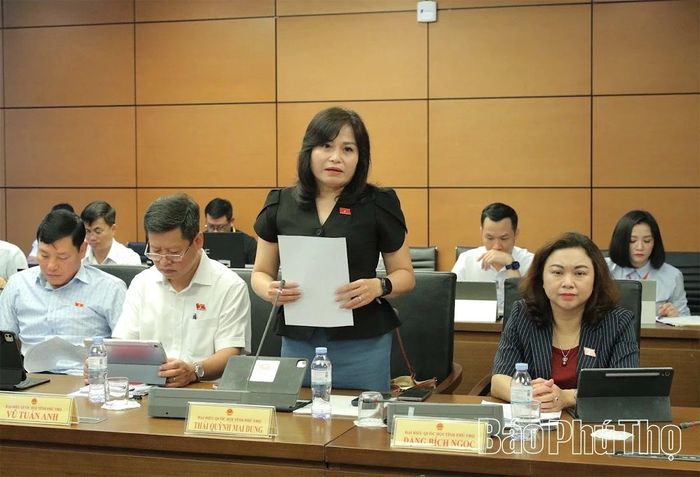 Đại biểu Quốc hội tỉnh Phú Thọ Thái Quỳnh Mai Dung thảo luận ở tổ.