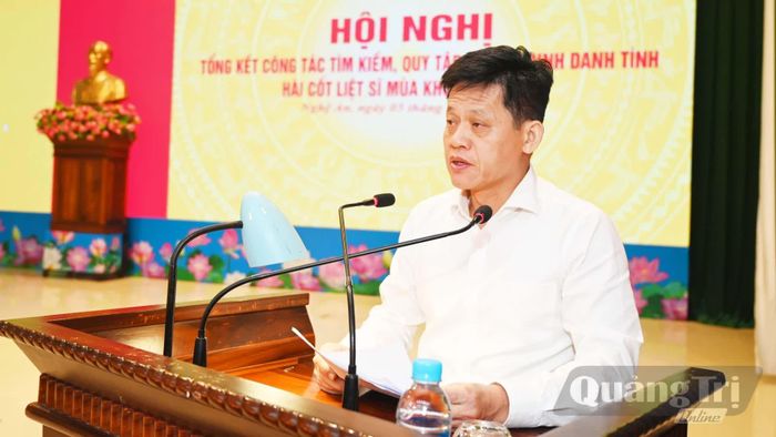 Đồng chí Lê Văn Bảo, Phó Chủ tịch UBND tỉnh, Trưởng ban Chỉ đạo tỉnh Quảng Trị phát biểu tham luận tại hội nghị - Ảnh: V.H
