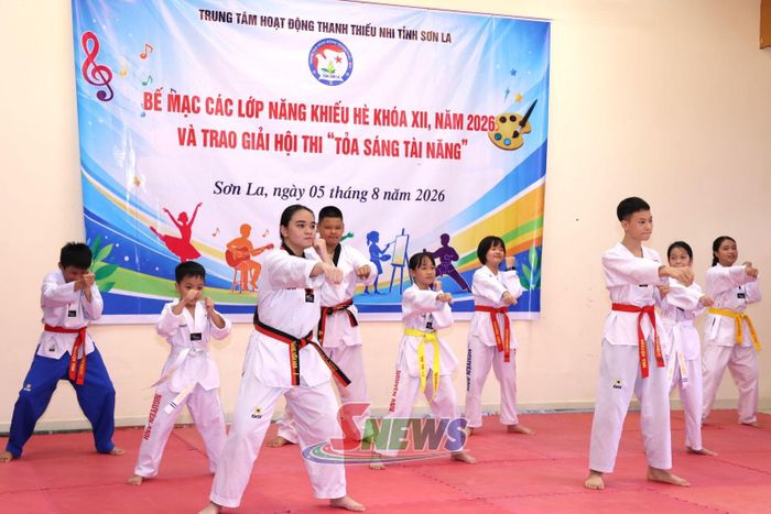 Học sinh lớp Taekwondo biểu diễn tại chương trình.